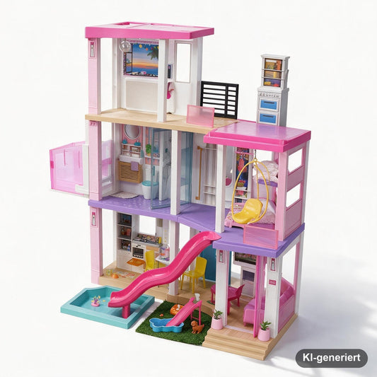Barbie Dream House (114 cm), 3-stöckiges Puppenhaus mit Pool, Rutsche, Rollstuhllift, 75+ Zubehörteile, ohne Puppen, als