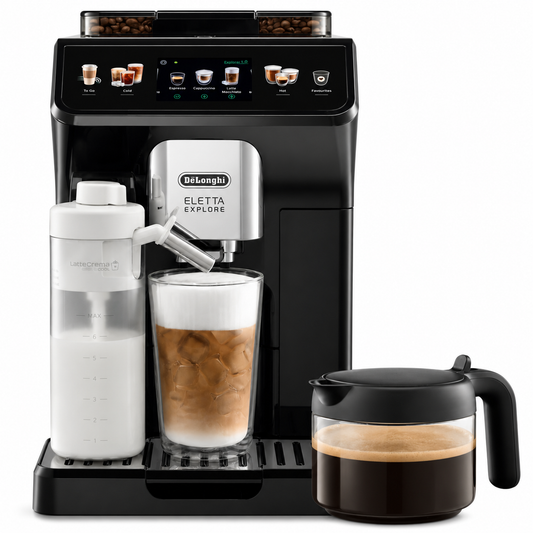 De’Longhi Eletta Explore - Perfetto Kaffeevollautomat mit LatteCrema-Milchaufschäumer, 40 Getränke auf Knopfdruck, farbiges Touch-Display, Dunkelgrau (ECAM452.57.G)