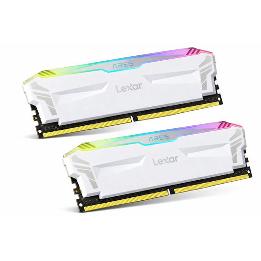 Lexar ARES RGB DDR4 RAM 16GB Kit (8GB x 2) 3866 MHz, DRAM 288-Pin U-DIMM Desktop Memory, XMP 2.0 Hochleistungs Arbeitsspeicher, CL18-20-20-39, PC4-30900, Weiß (LD4EU008G-R3866GDWA)