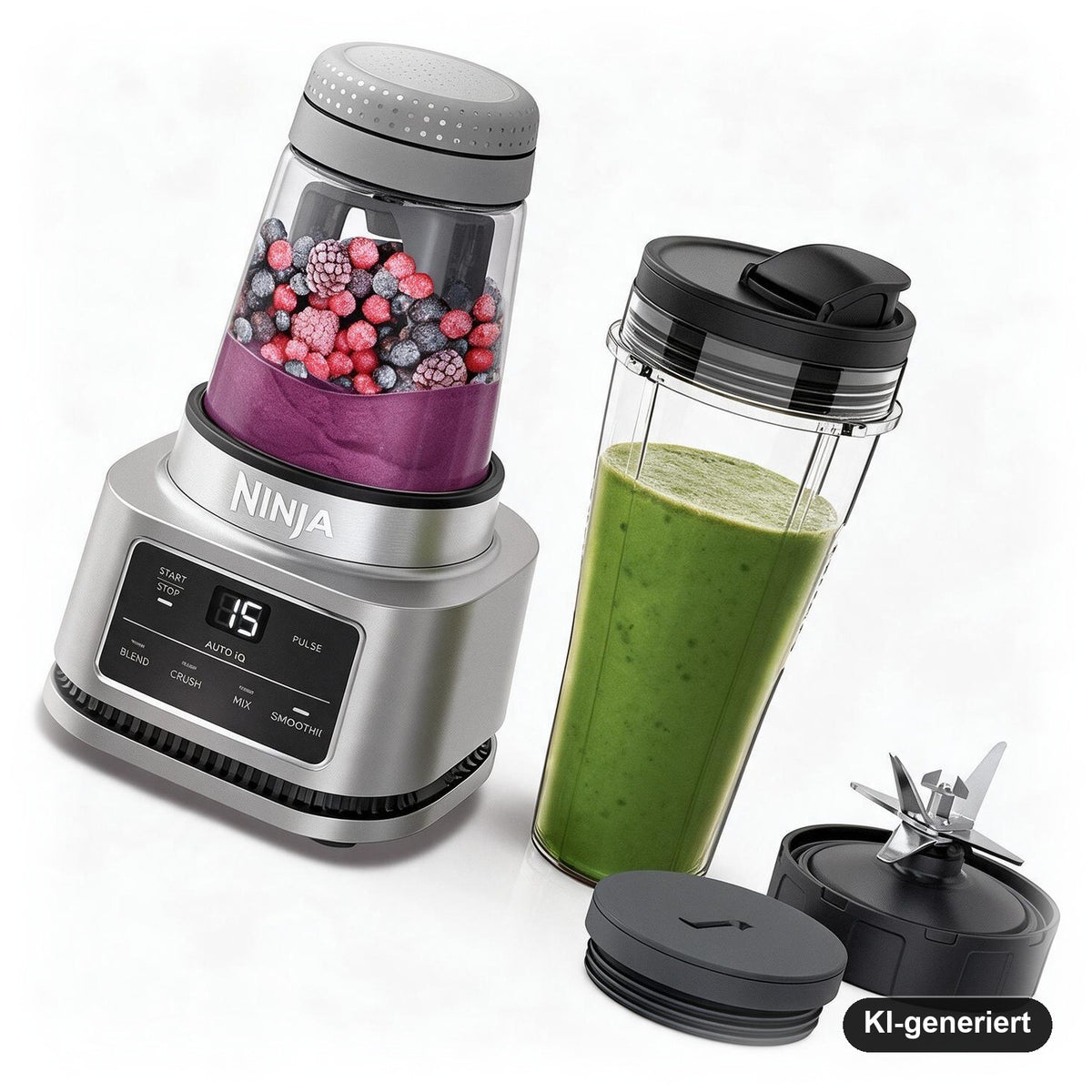 Ninja Foodi 2-in-1 Power Nutri Mixer mit Smart Torque & Auto-iQ, 1100 W, 700 ml Becher + 400 ml Schüssel, Silber