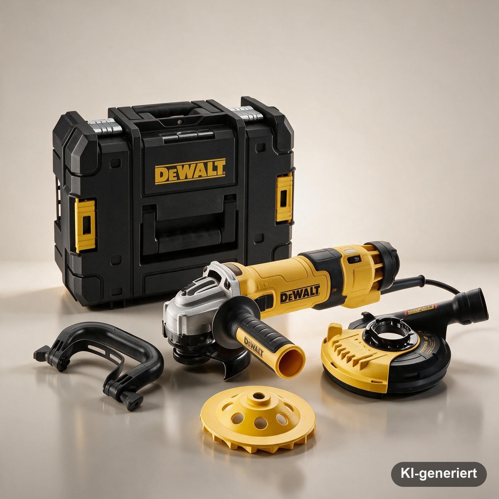 DEWALT Beton-Oberflächenset Winkelschleifer 125 mm, 1.500 W, mit Staubhaube, Diamant-Topfscheibe und T-STAK-Box II