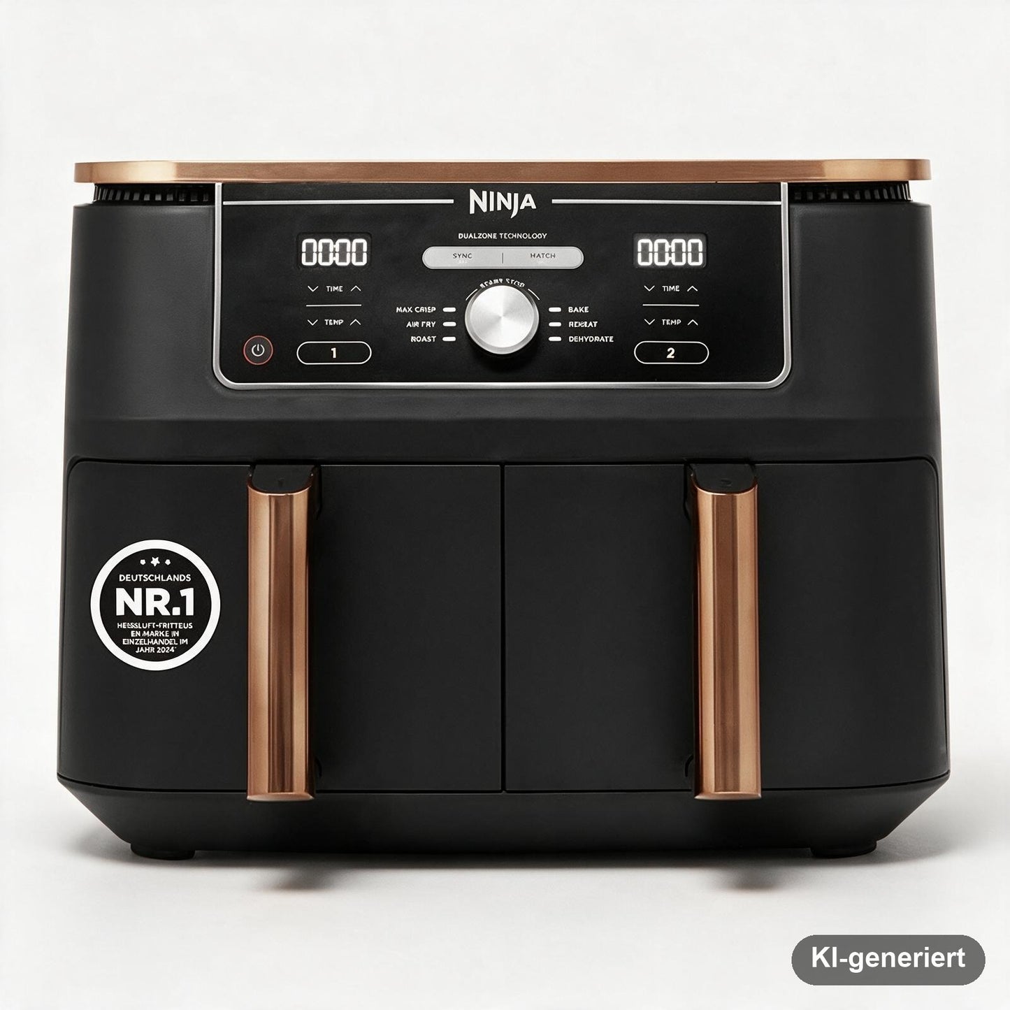 Ninja Foodi MAX Dual Zone Heißluftfritteuse 9,5 l mit 2 Garzonen, 6 Funktionen und Silikonzange, Kupfer/Schwarz
