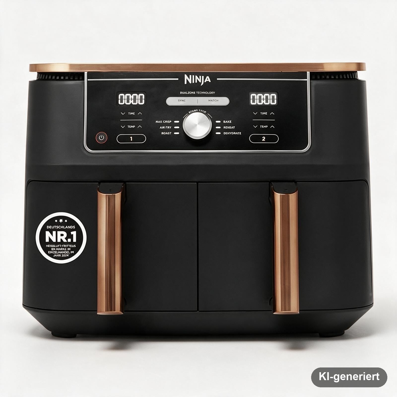 Ninja Foodi MAX Dual Zone Heißluftfritteuse 9,5 l mit 2 Garzonen, 6 Funktionen und Silikonzange, Kupfer/Schwarz