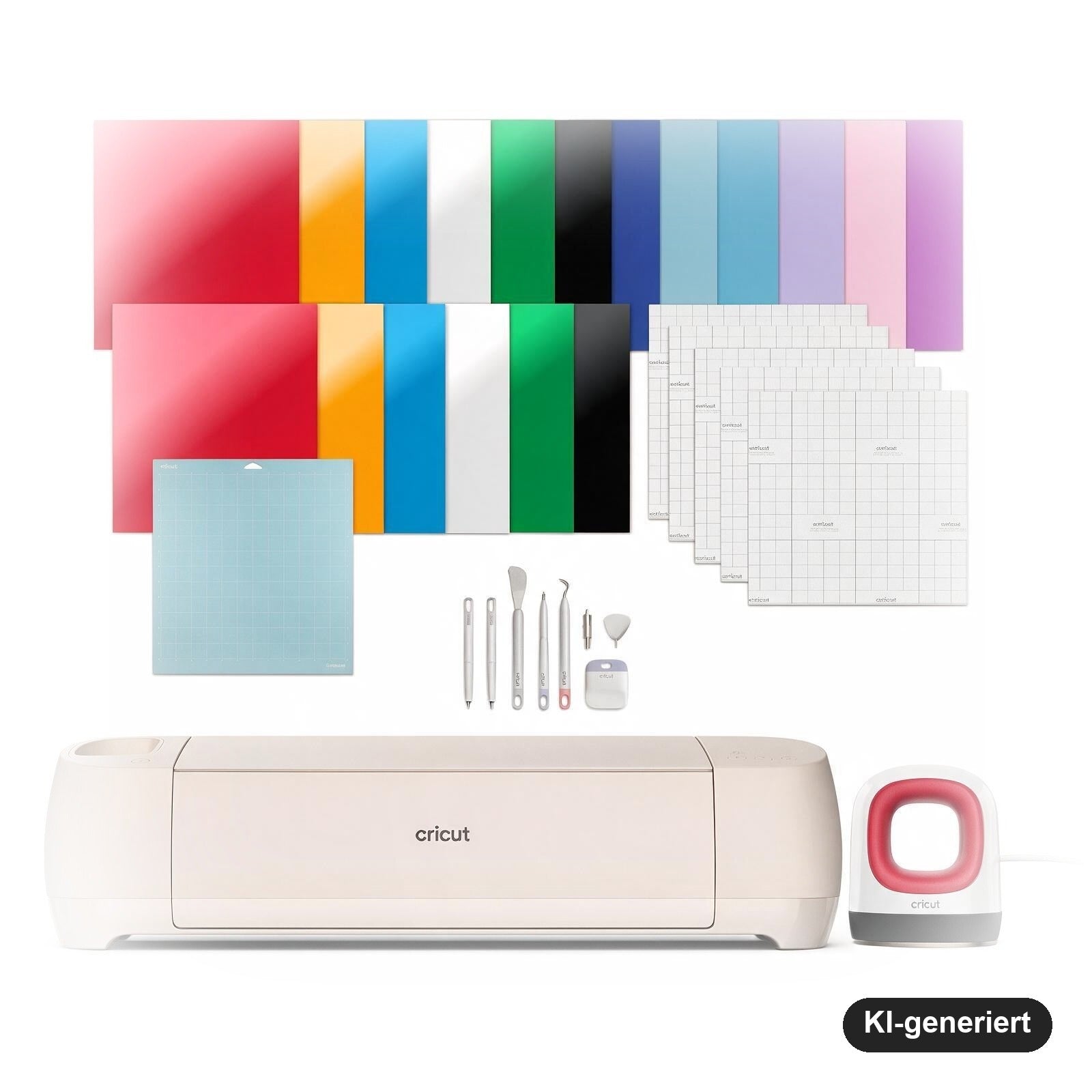 Cricut Explore 4 Schneideplotter Essentials Plus Bundle mit Materialien und EasyPress Mini, Weiß