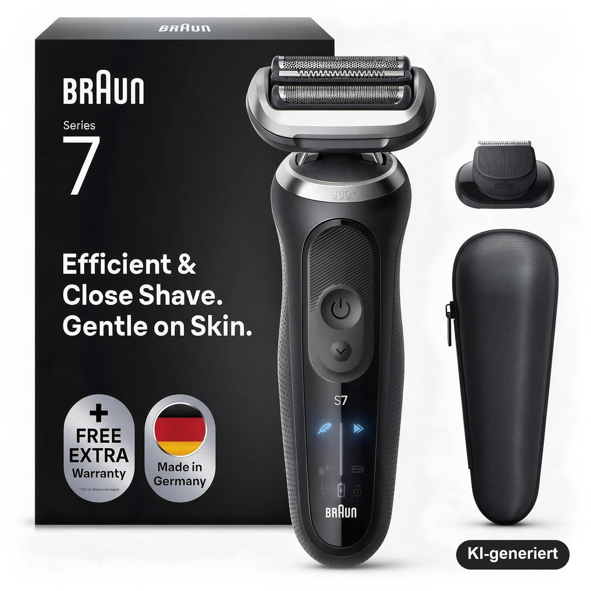 Braun Series 7 Elektrorasierer Herren mit Präzisionstrimmer-Aufsatz, Wet & Dry, 60 Min. Akku, Schwarz