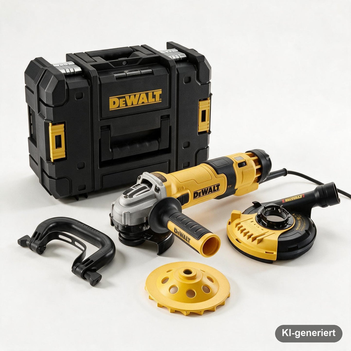 DEWALT Beton-Oberflächenset Winkelschleifer 125 mm, 1.500 W, mit Staubhaube, Diamant-Topfscheibe und T-STAK-Box II