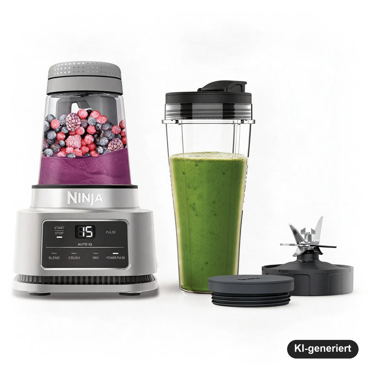 Ninja Foodi 2-in-1 Power Nutri Mixer mit Smart Torque & Auto-iQ, 1100 W, 700 ml Becher + 400 ml Schüssel, Silber