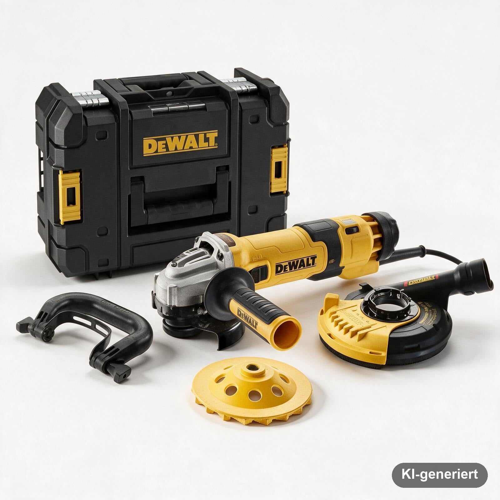 DEWALT Beton-Oberflächenset Winkelschleifer 125 mm, 1.500 W, mit Staubhaube, Diamant-Topfscheibe und T-STAK-Box II