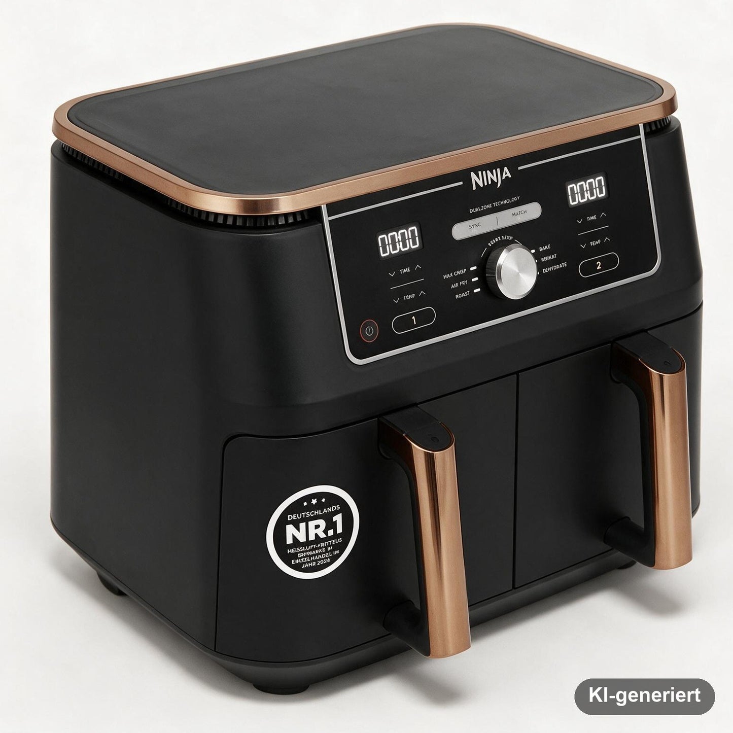 Ninja Foodi MAX Dual Zone Heißluftfritteuse 9,5 l mit 2 Garzonen, 6 Funktionen und Silikonzange, Kupfer/Schwarz