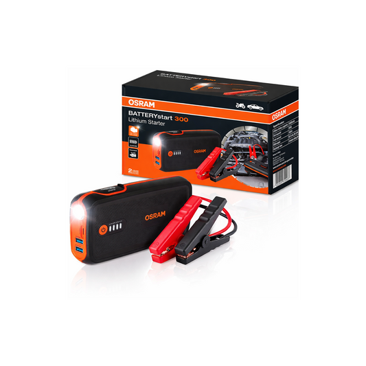 OSRAM BATTERYstart 300, KFZ Starthilfe, Lithium Batteriestarter 1500A 12V für Motorrad & PKW mit Powerbank Funktion für bis zu 6L Benzin & 3L Dieselmotoren