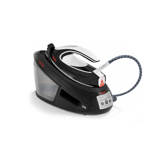 TEFAL EXPRESS ANTI-CALC Dampfbügelstation, abnehmbarer Kalk-Kollektor, 450 g/Min. Dampfstoß, leistungsstarker 6,5-Bar-Druck, Smart Temp-Technologie, Eco-Modus, 1,8l Wassertank, schwarz/weiß, SV8055